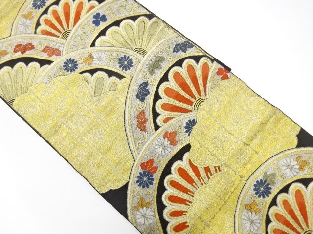 JAPANESE KIMONO / ANTIQUE FUKURO OBI / SILK / WOVEN FLORAL SEIGAIHA
